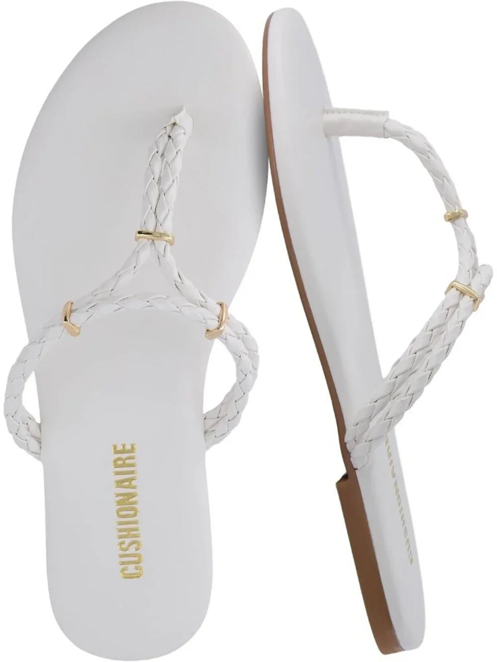 Women's Ivory Comfortable Trio Flip Flops with Braided Thong Strap Sandals